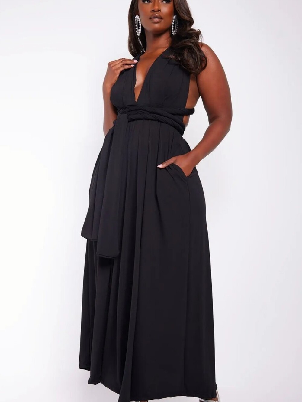 Nwt Amazon Multiway Slit Maxi Dress Elegant Black V-Neck Front Slit Gown Goth - Picture 2 of 12